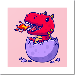 Cute Baby Dragon In Egg Cartoon Posters and Art